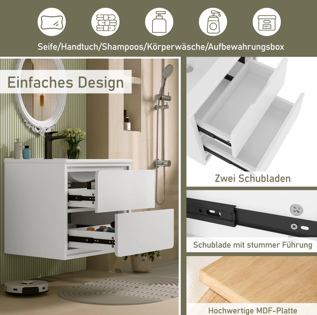 Mobile bagno sospeso 60x46x50 cm con lavabo integrato e illuminazione a sensore radar
