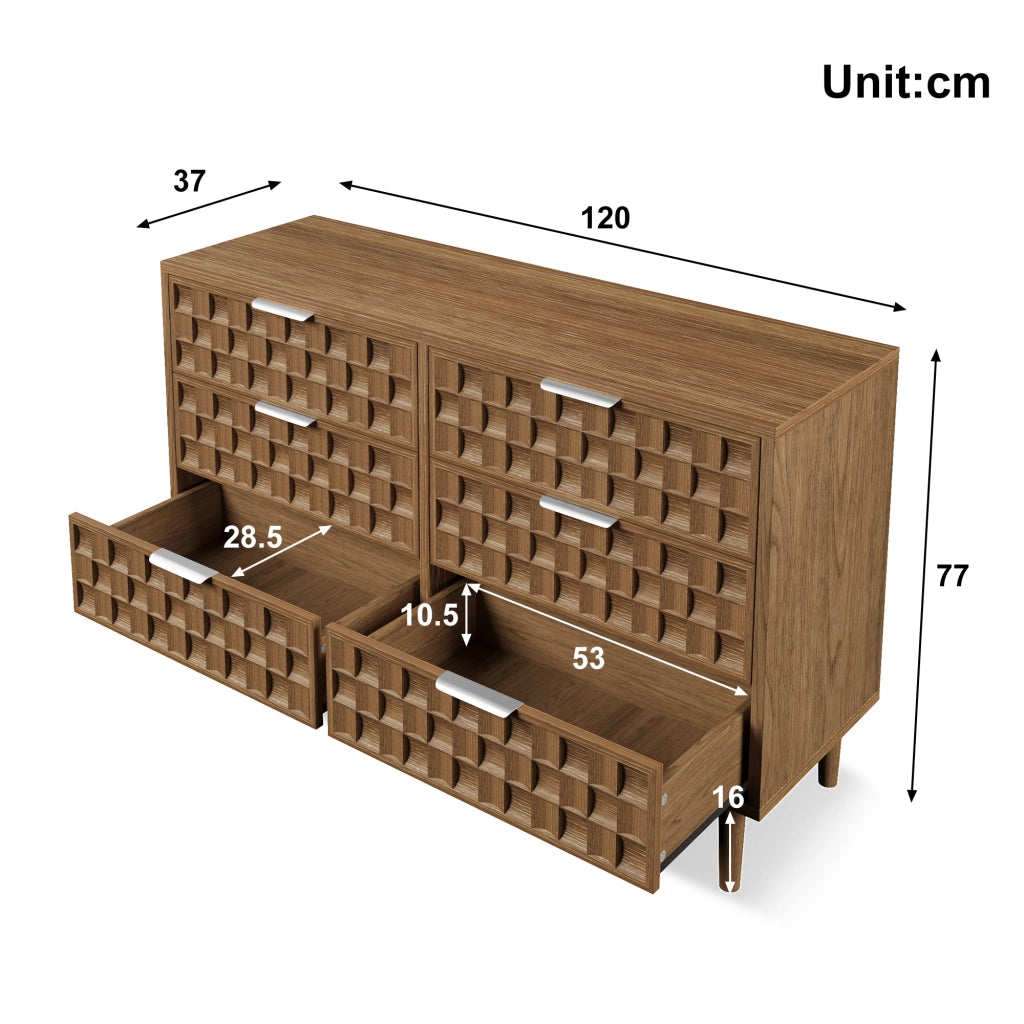 Credenza con 6 cassetti - per soggiorno - in MDF - 120×37×77 cm - rovere