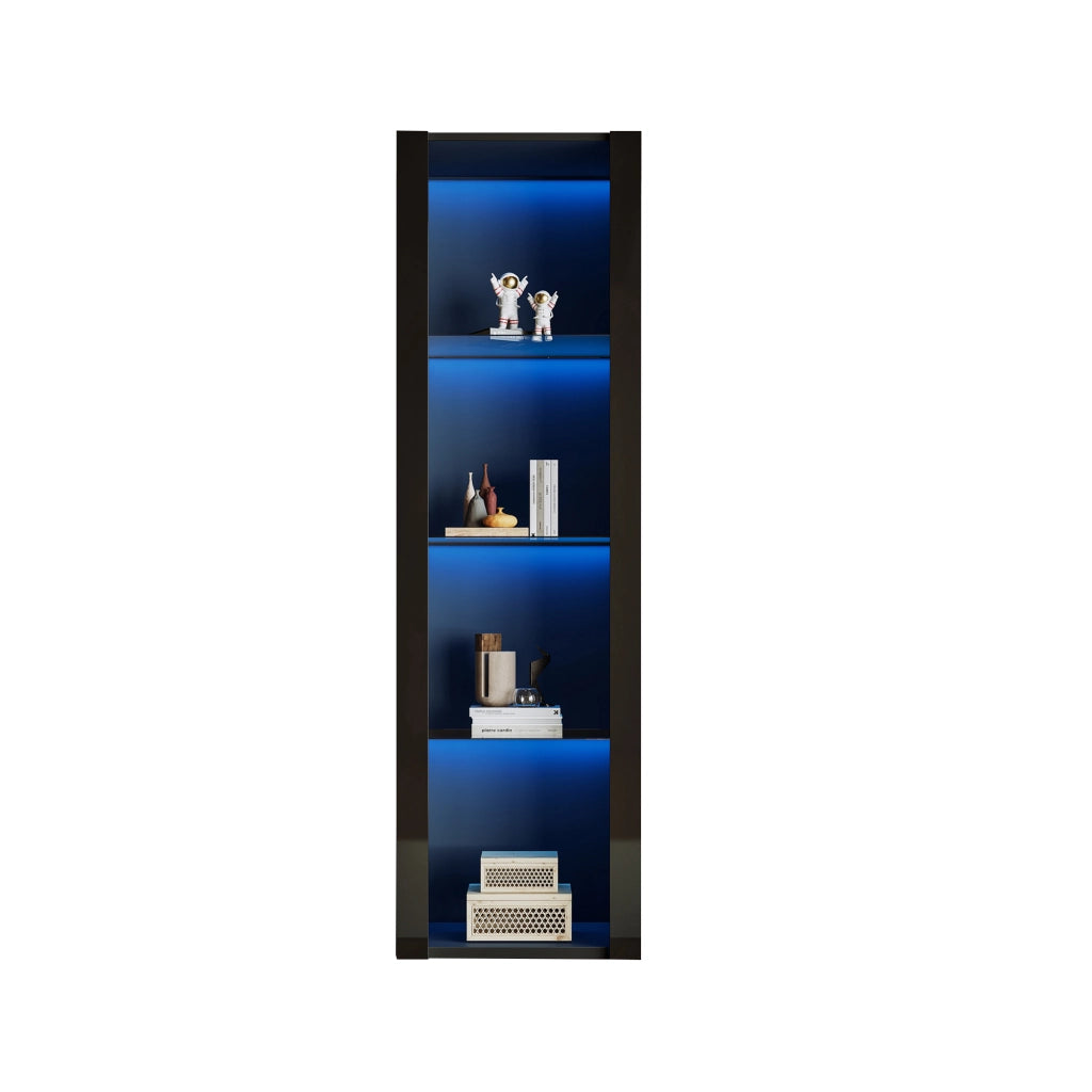 Vetrina con Illuminazione LED ¨C Xylo ¨C Nero Lucido, 3 Ripiani in Vetro, 55x38x166 cm