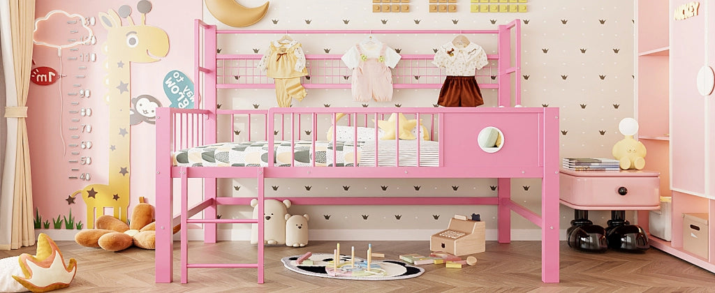 LETTO A CASTELLO BASSO 90x200 cm in metallo rosa