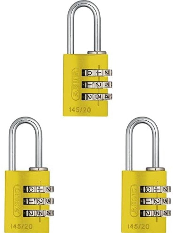 Cassafissa a cifre 145/20 Giallo - Cassafissa, chiusura e altro - Cassafissa in alluminio - Cassafissa a cifre regolabile individualmente - Livello di sicurezza ABUS 3, 3 pezzi