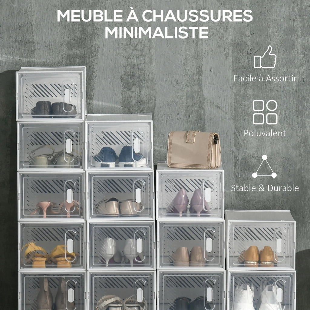 Scatole modulari per scarpe con ante trasparenti ¨C zephmum ¨C 18 pezzi 25x35x19 cm