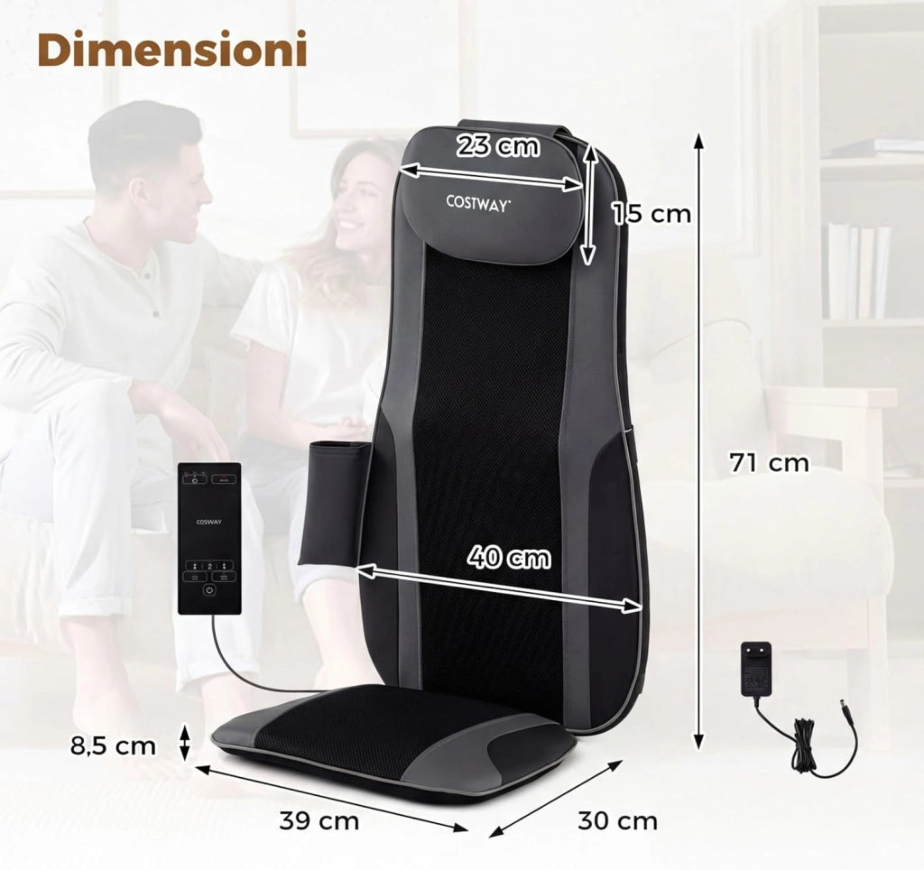 Sedile Massaggiatore per Schiena con Calore, Cuscino Massaggiante Shiatsu per Poltrona con 4 Nodi Impastanti a Rotazione e 2 Motori Vibranti, Massaggiatore 3D per Collo e Schiena