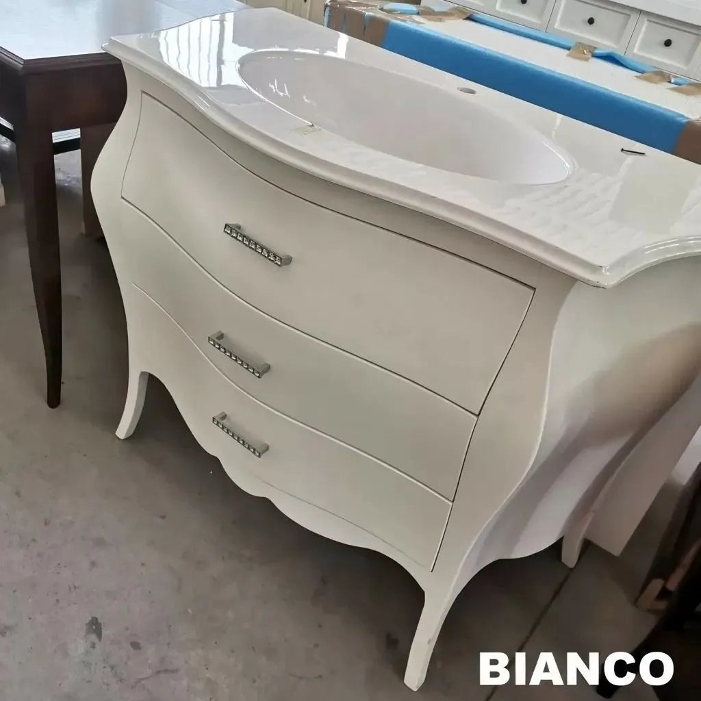 Mobile bagno bombato 3 cassetti grezzo  l.118 p.55 h.82 - Mobili 2G