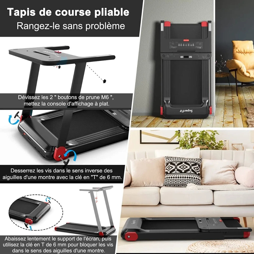 Tapis roulant elettrico pieghevole per casa velocità 0,9-12 km/h con display LED e Bluetooth