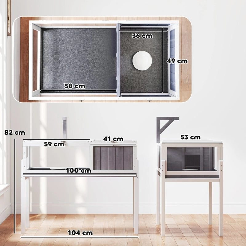 TARTARUGHIERA 104 cm Legno Massello Bianco e Grigio con doppia zona