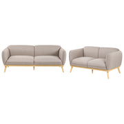 Set da salotto in stile scandinavo con divani a 2 e 3 posti, gambe affusolate in legno e rivestimento in tessuto marrone chiaro