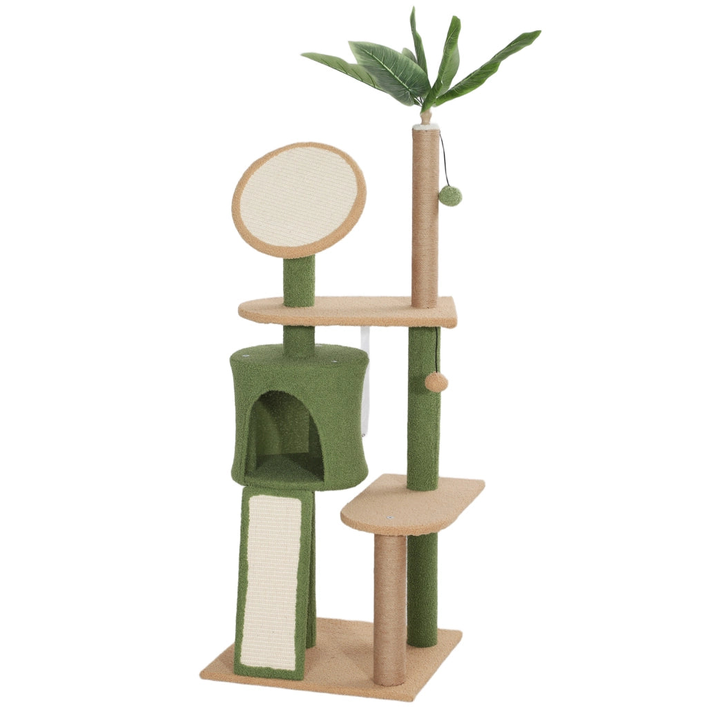 Albero tiragraffi per gatti con piattaforme, palla e tana ¨C zephmum ¨C Verde 139 cm