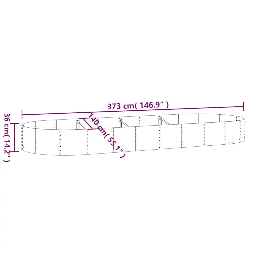 Vaso Giardino Acciaio Verniciato a Polvere 373x140x36cm Argento