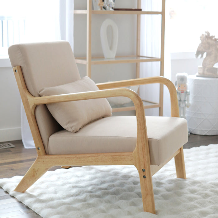 Poltrona in Stile Scandinavo 61x78x76 cm Struttura in Legno Rivestimento in Velluto Beige
