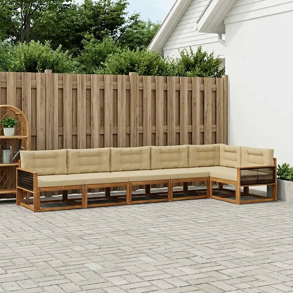 Set di divani da esterno con cuscino 6 pcs Naturale e Beige