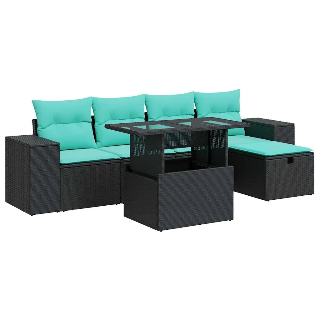 Set Divano da Giardino 6pz con Cuscini Grigio Polyrattan Acacia