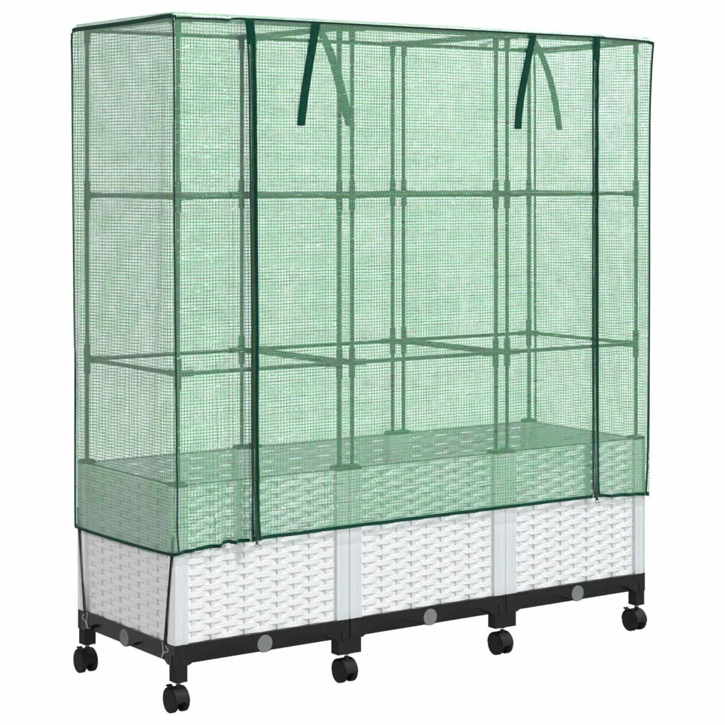 Vaso da Giardino con Copertura per Serra e Ruote 3 pz Bianco PP 3423070