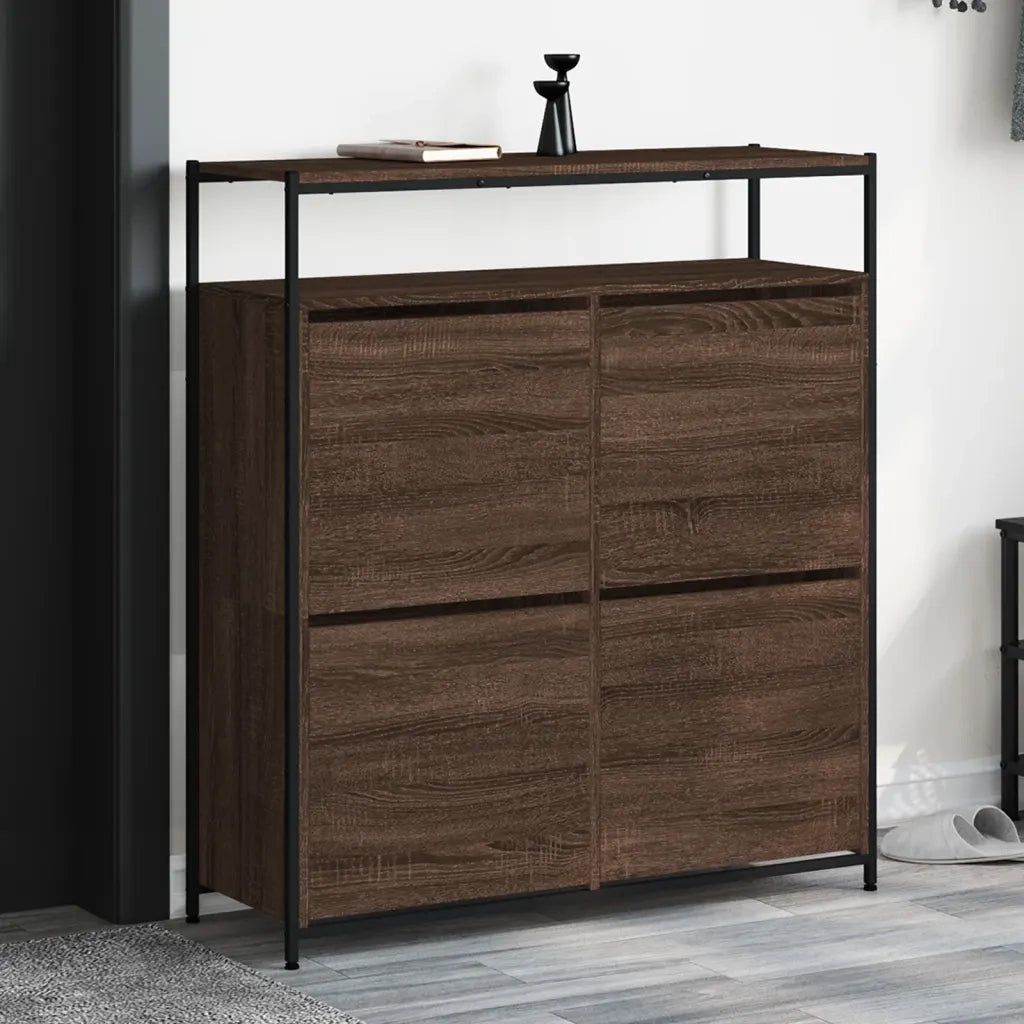 Scarpiera | Mobile per scarpe 4 Cassetti Ribaltabili Rovere Marrone 100x34x112 cm