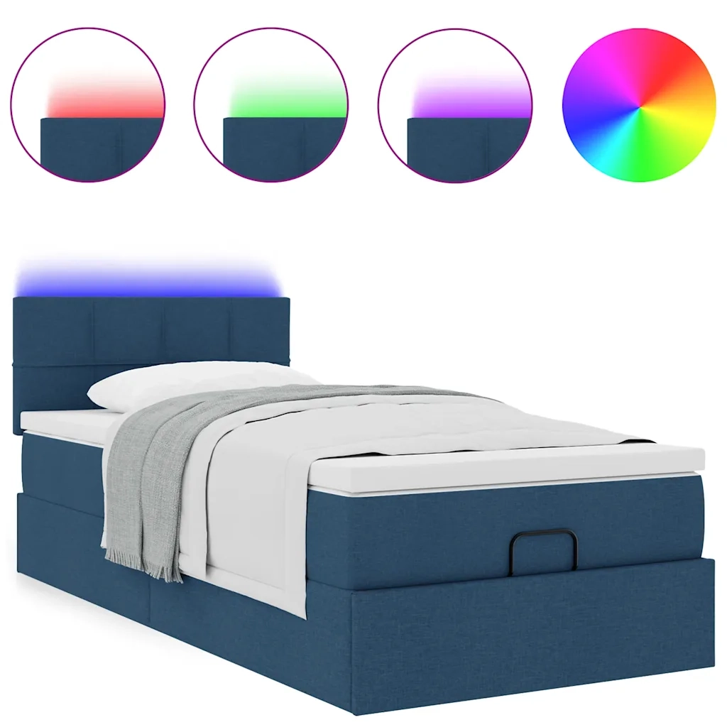 Pouf Letto con Materasso e LED Blu 100x200 cm in Tessuto 3312290