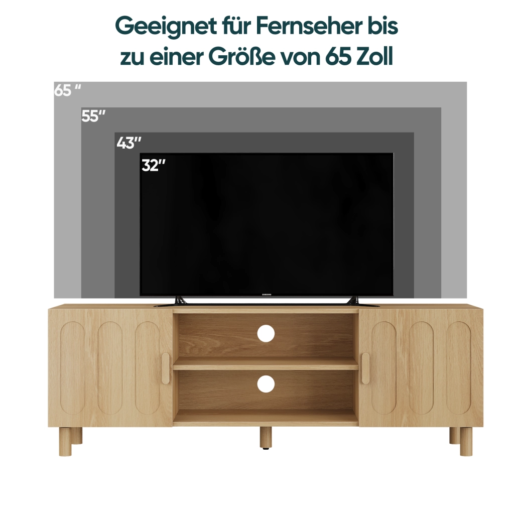 Mobile porta TV con ante e passacavi, maniglie in legno, stile rustico moderno per soggiorno, in MDF, rovere, 140 × 40 × 48 cm