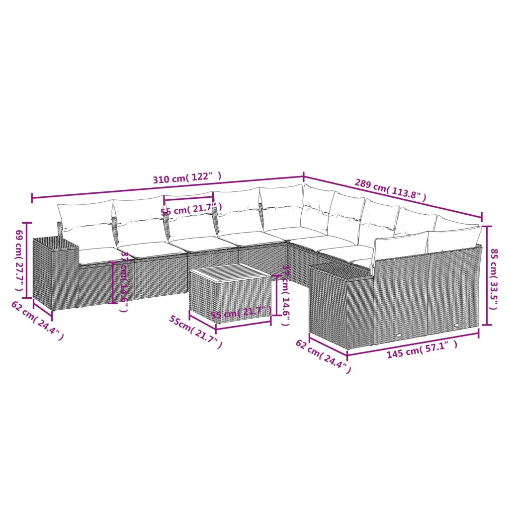 Set Divani da Giardino 11 pz con Cuscini in Polyrattan Nerocod mxl 114593