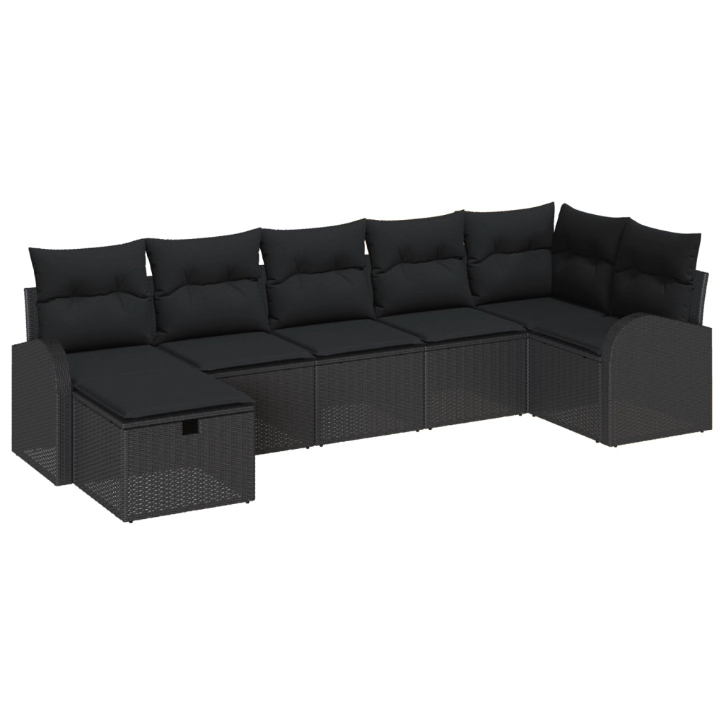 Set di Divani da Giardino 7 Pezzi con Cuscini Nero Rattan Sintetico