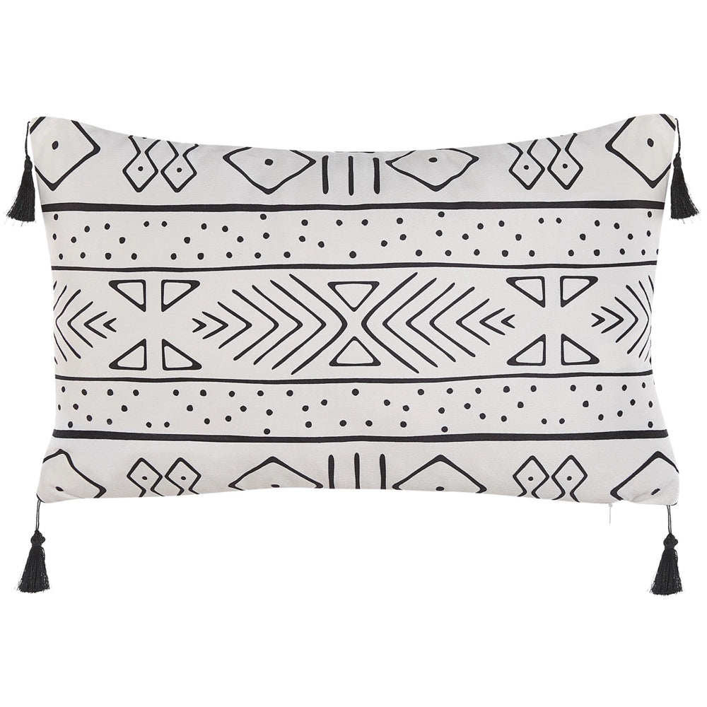 Set di 2 cuscini motivo geometrico nappe 30 x 50cm bianco e nero
