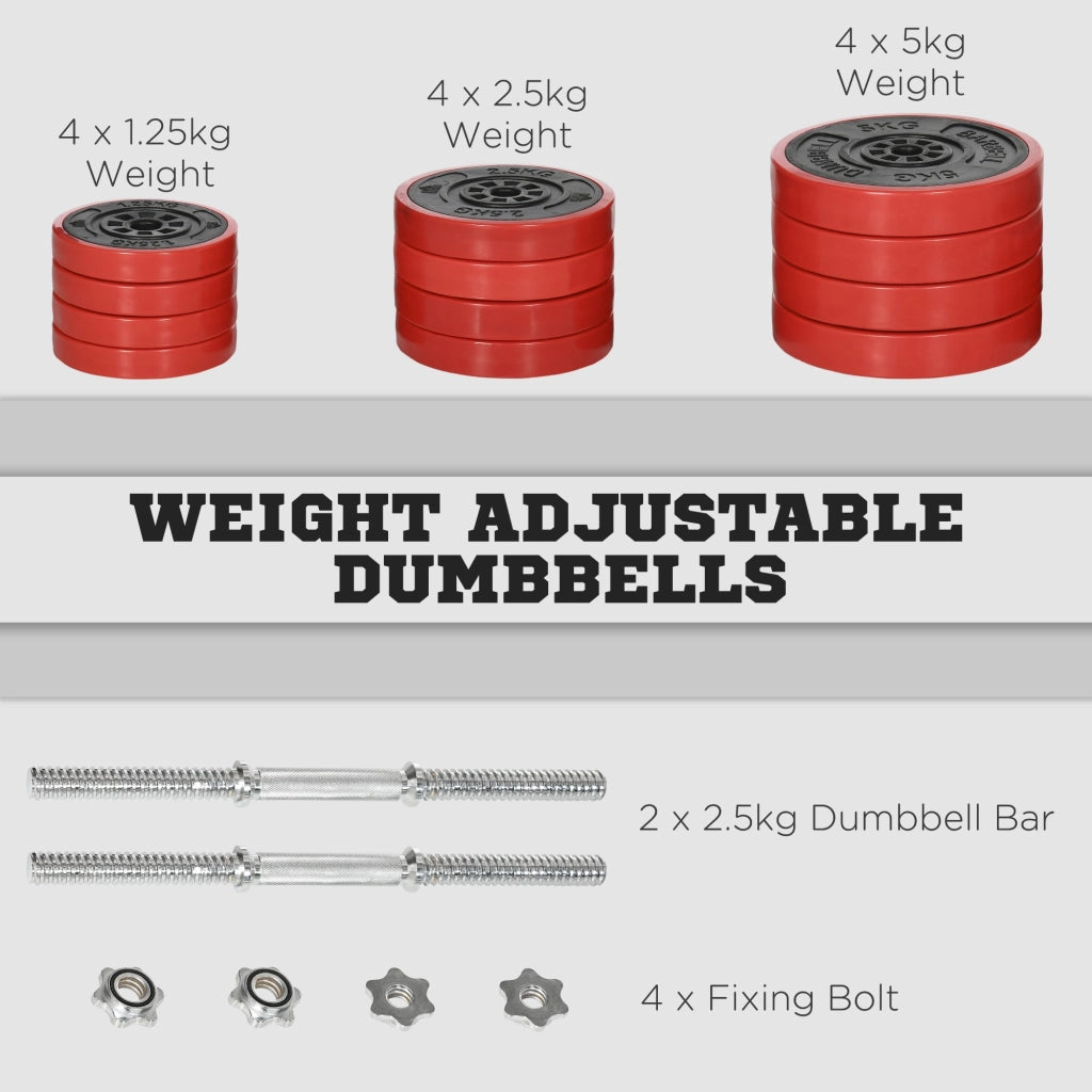 Set Manubri Palestra con Pesi da 40 kg 45x26x26 cm in Metallo e Sabbia di Ferro Rossa