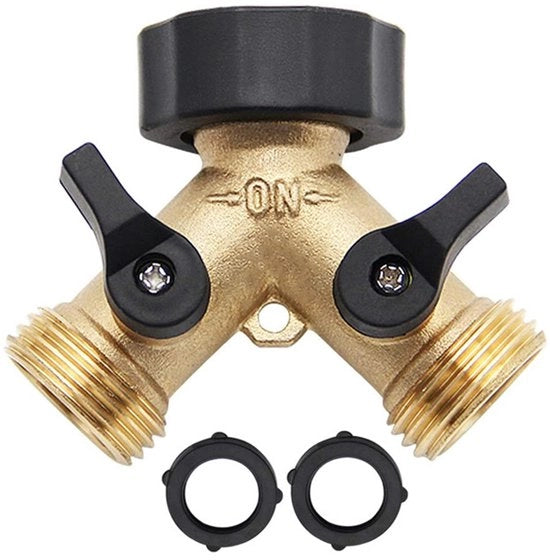 Distributore di tubi per giardino da 2 pezzi, 2 vie, distributore di rubinetti in ottone pesante con Y-diversori, 2 viti con 4 anelli in gomma aggiuntivi