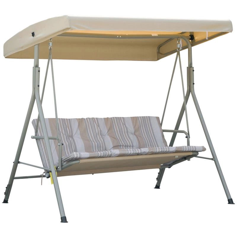 DONDOLO DA GIARDINO 3 POSTI IN ACCIAIO CON TETTO REGOLABILE, CUSCINI E BRACCIOLI, 172X110X156CM