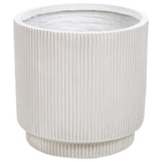 Vaso in argilla Bianco Crema Fibra Vaso per piante da giardino 37 x 37 x 37 cm Foro di drenaggio Finitura verticale a coste Giardino esterno Patio
