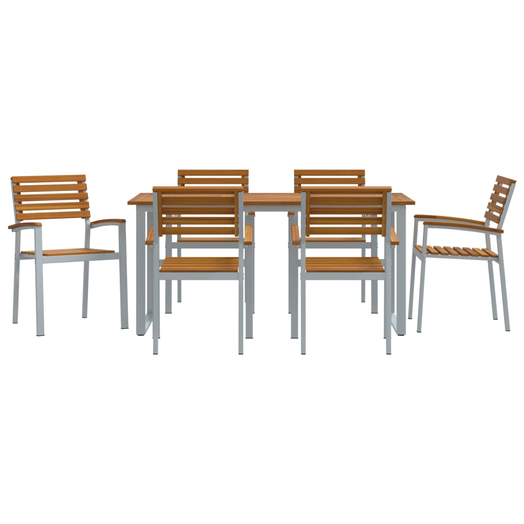 Set da Pranzo da Giardino 7 Pezzi in Legno Massello di Acacia e Metallo