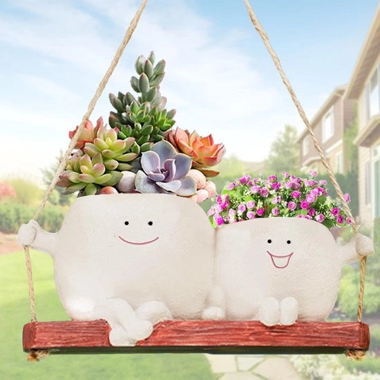 Vaso pendente per piante, vasi per piante con faccia per appendere, vaso per piante con foro di drenaggio, per decorazione interna e esterna e decorazione giardino
