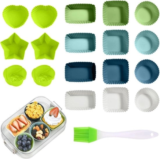 18 Mouldi di Silicone per Torta 1 Pennello Box di Silicone per Cupcake in Silicone per Tortine e Muffini 6 Forme