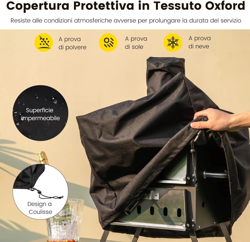 Forno per Pizza da Esterno, Forno a Legna per Pizza con Gambe Pieghevoli, 2 Strati, Pietra per pizza, Pala per Pizza, Copertura Impermeabile, per Picnic, Festa e Campeggio (Modello 6)