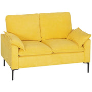 DIVANO 2 POSTI MODERNO CON CUSCINI E RIVESTIMENTO IN TESSUTO SPUGNA, 130X77X84 CM, GIALLO