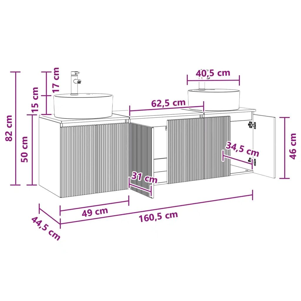 Set di Armadi da Bagno 3 pz Grigio Cemento 49,5 x 44,5 x 65 cm 3405670