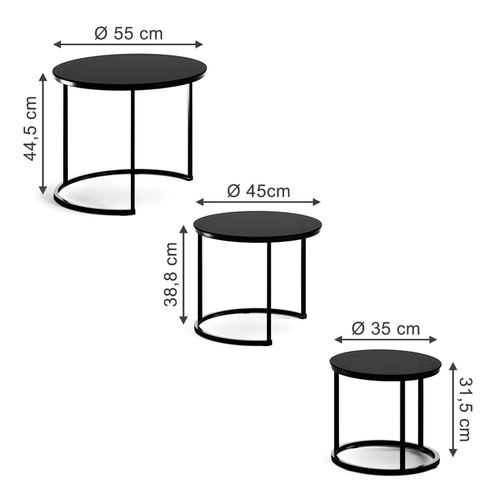 Vicco Tavolino da divano Vetro 55 x 55 cm 3 parti