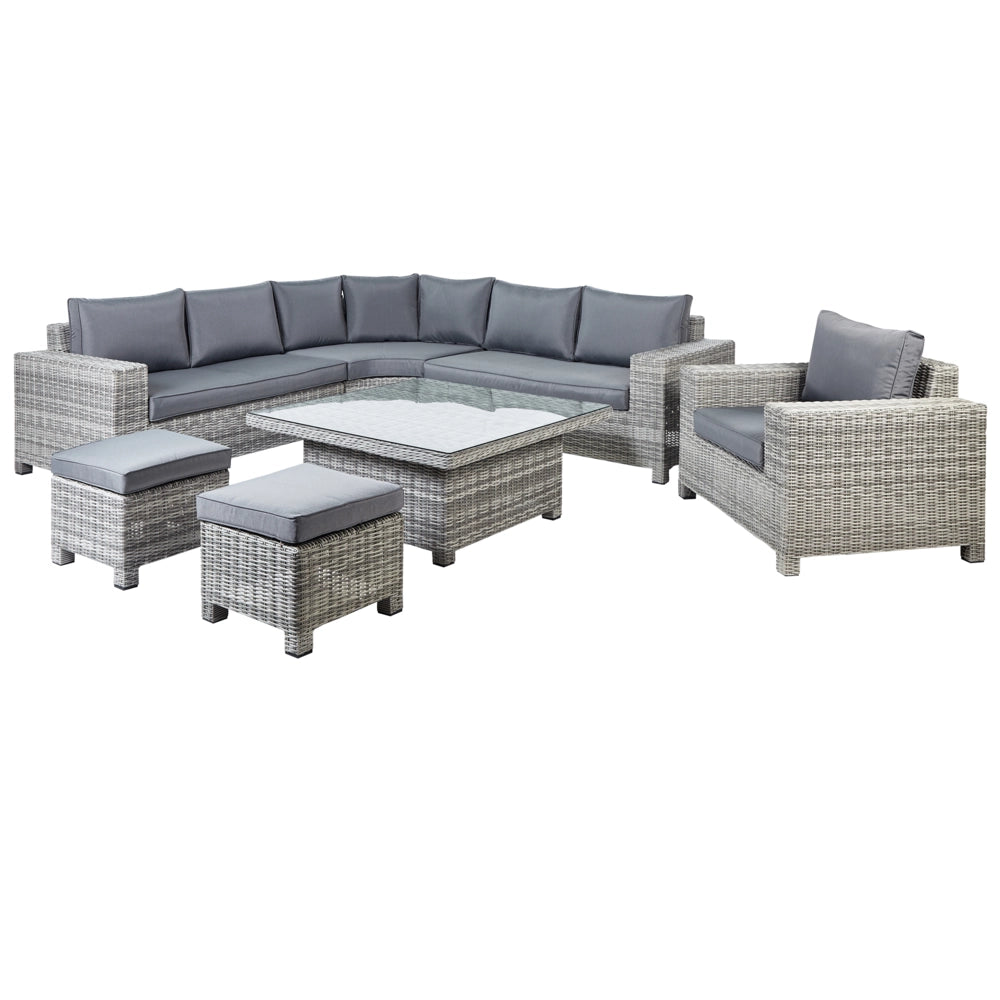 Set da giardino in rattan sintetico 9 posti divano angolare da esterno con tavolo cuscini grigio