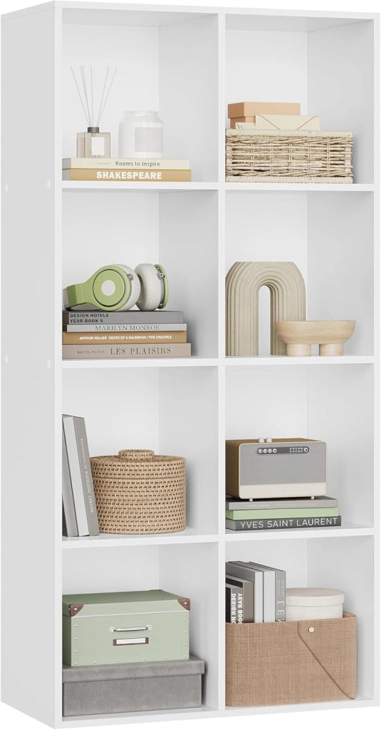 Libreria Scaffale con 8 Scomparti a Cubi Portaoggetti, Mobile da Soggiorno Porta Libri, Libreria in Legno da Ufficio 60x29,5x121cm, Bianco, SK002ws4