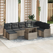 Set Divano Giardino 9 Pezzi con Cuscini Grigio Polyrattan