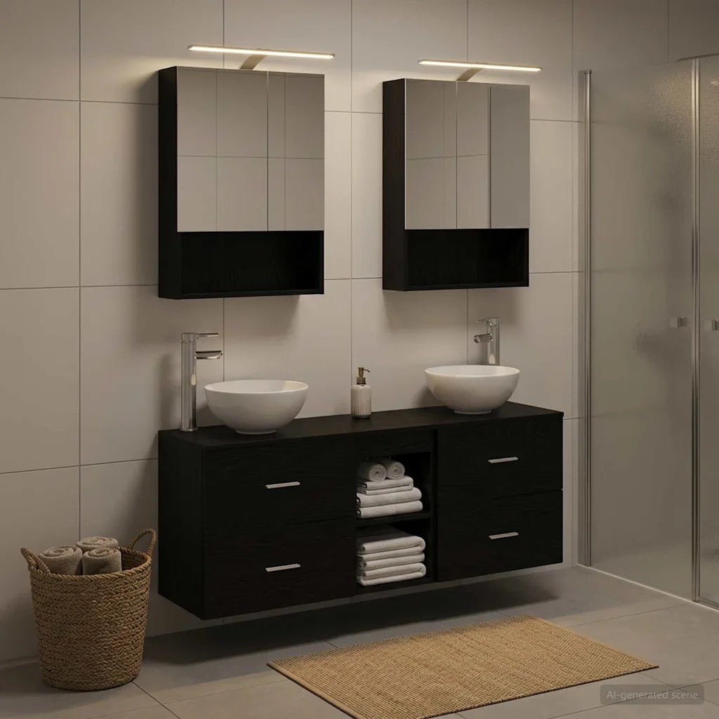 Set di Armadi da Bagno 5 pcs Rovere Nero 50 x 14,5 x 70 cm 3406680