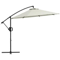 Ombrellone a Braccio a 8 Stecche con Base a Croce, in Alluminio, Metallo e Poliestere, Ø3x2.6 m, Crema