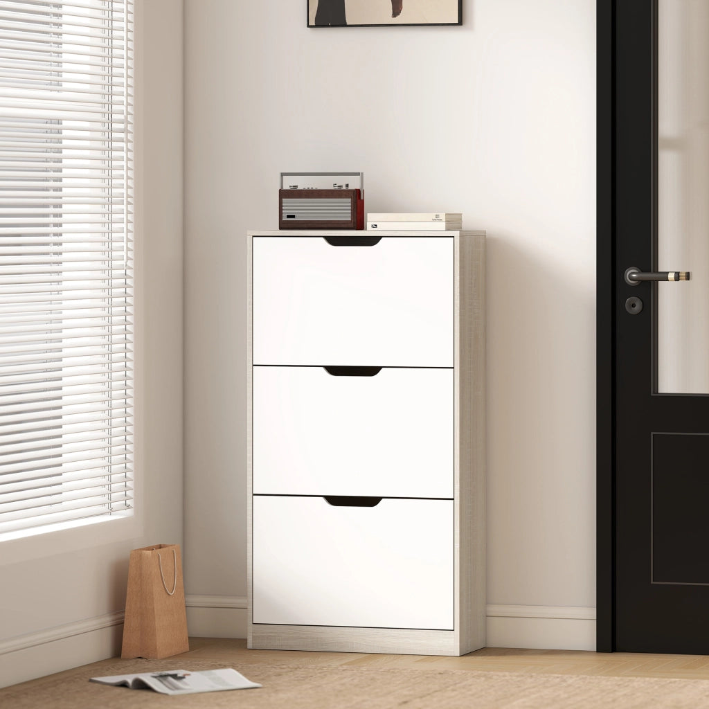 Scarpiera 3 Ante con Appendiabiti ¨C Zephmum ¨C Roble e Bianco 62.5x26x117.5 cm