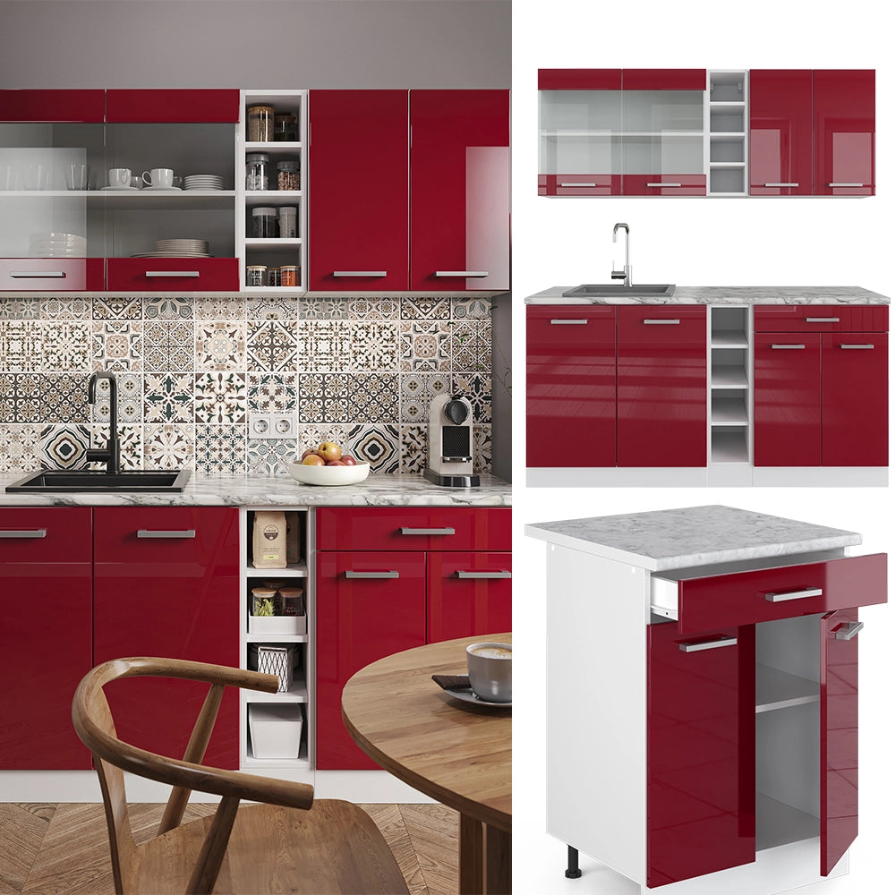 Vicco Cucina completa Rosso lucido/bianco 160 cm , PL Marmo