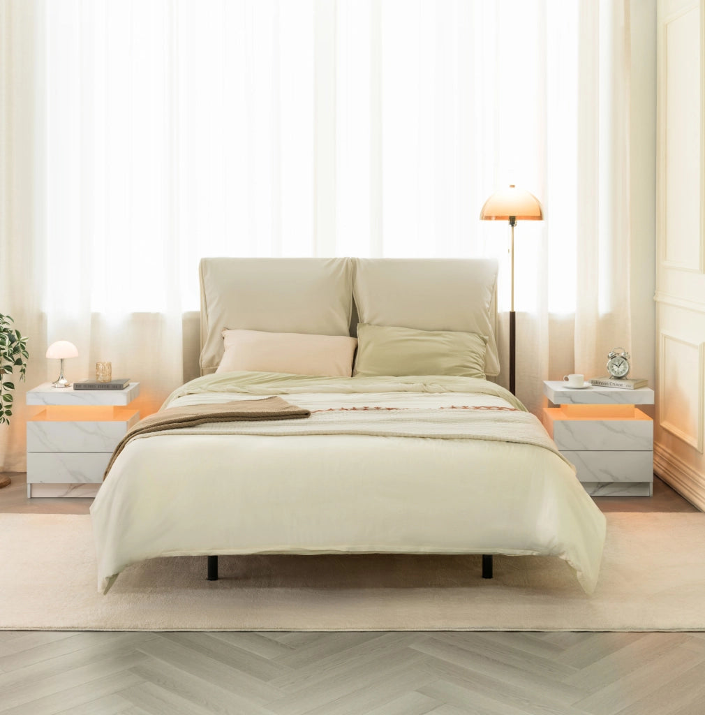 Comodino ULEVR con LED multicolore, 2 cassetti e vano aperto, pannello a base di legno bianco opaco