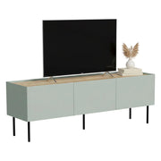 Mobile porta TV Calanna, Madia da salotto con tre ante battenti e tre vani interni, Rialzato da terra, 150x40 h52 cm, Verde e Rovere