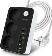 Scatola di alimentazione a 3 vie con 6 porte USB - sicurezza per bambini - protezione di sovraccarico - cavo da 2 m