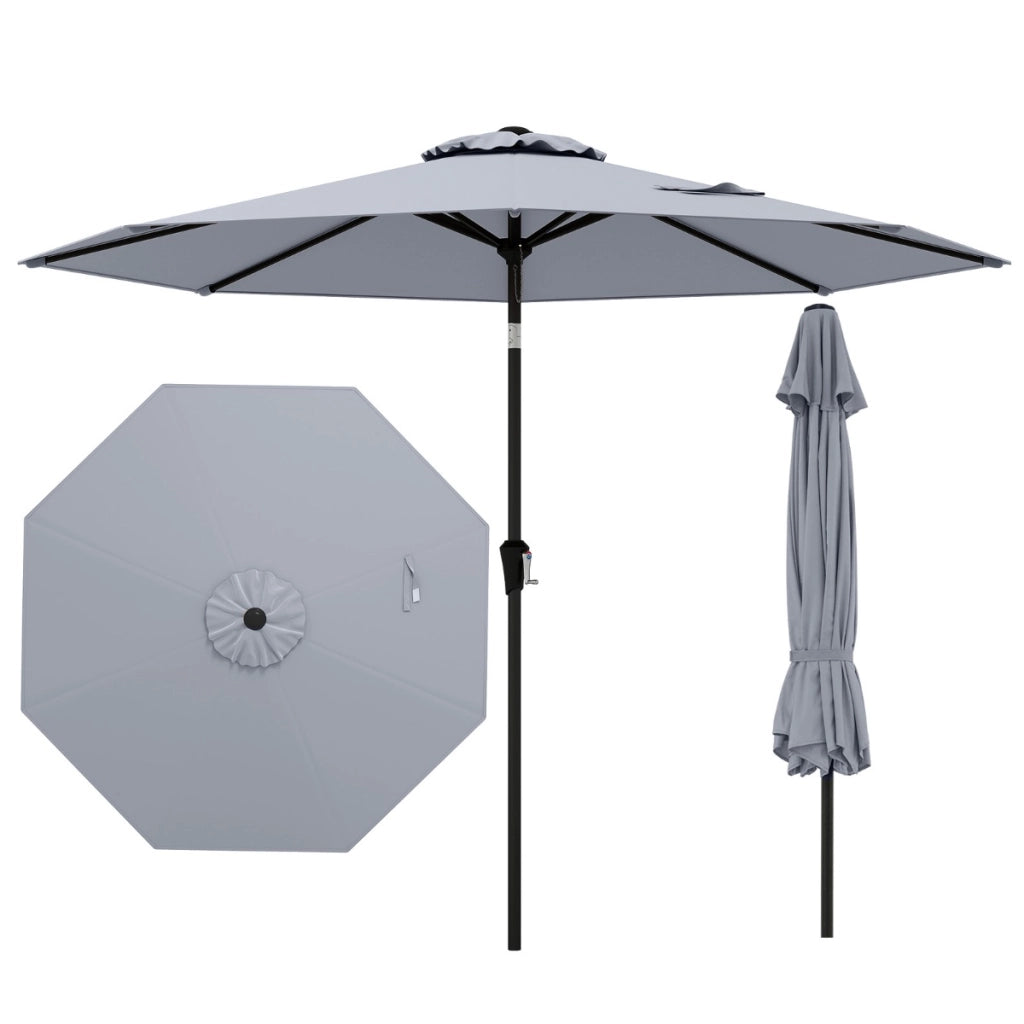 Ombrellone da esterno con inclinazione a pulsante manovella per tavolo da patio, Ombrellone da giardino 270 cm Grigio-Ombrelloni