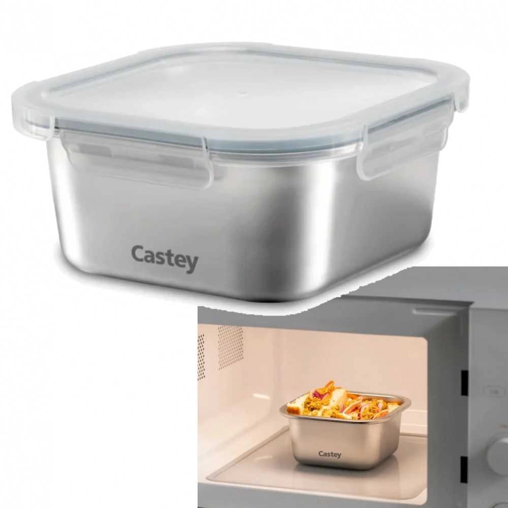 CONTENITORE INOX QUADRATO COTTURA MICROONDE FORNO FRIGO CONGELATORE 1450ML 18X18 - Castey