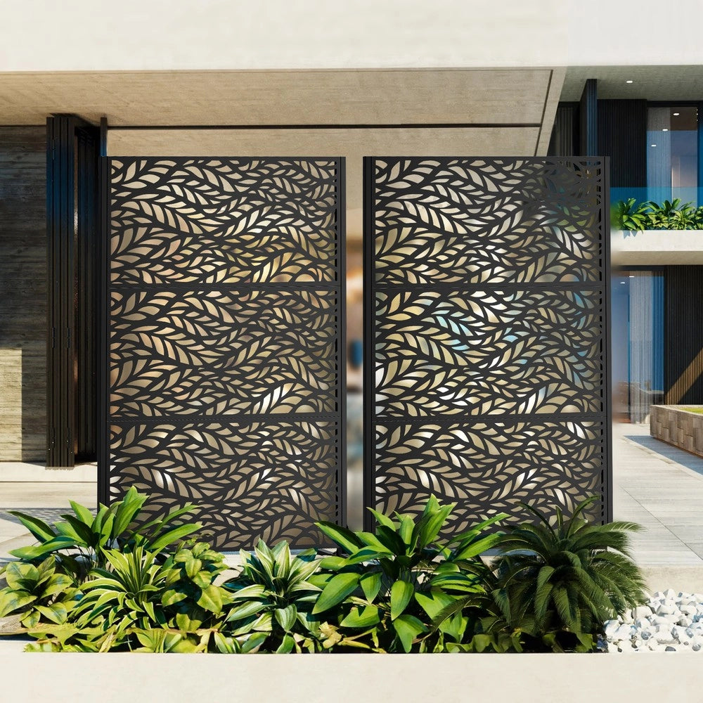 Pannello Divisorio da Giardino Freestanding ¨C Xylo ¨C Metallo, 183x116 cm, Balcone Patio