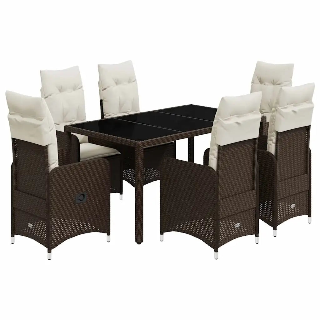 vidaXL Set Bistrò da Giardino 7 pz con Cuscini in Polyrattan Marrone