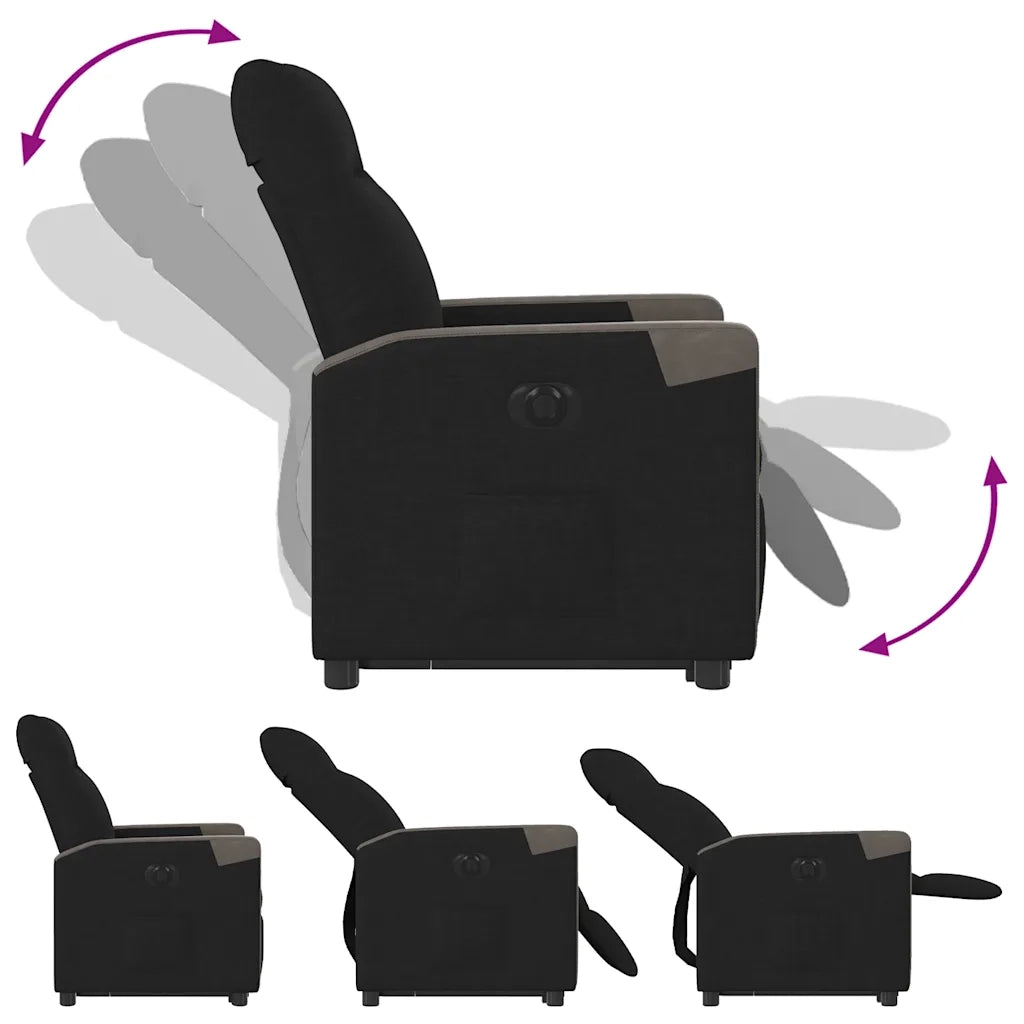 Poltrona Alzapersona Reclinabile Elettrica Nera in Tessuto 3324102