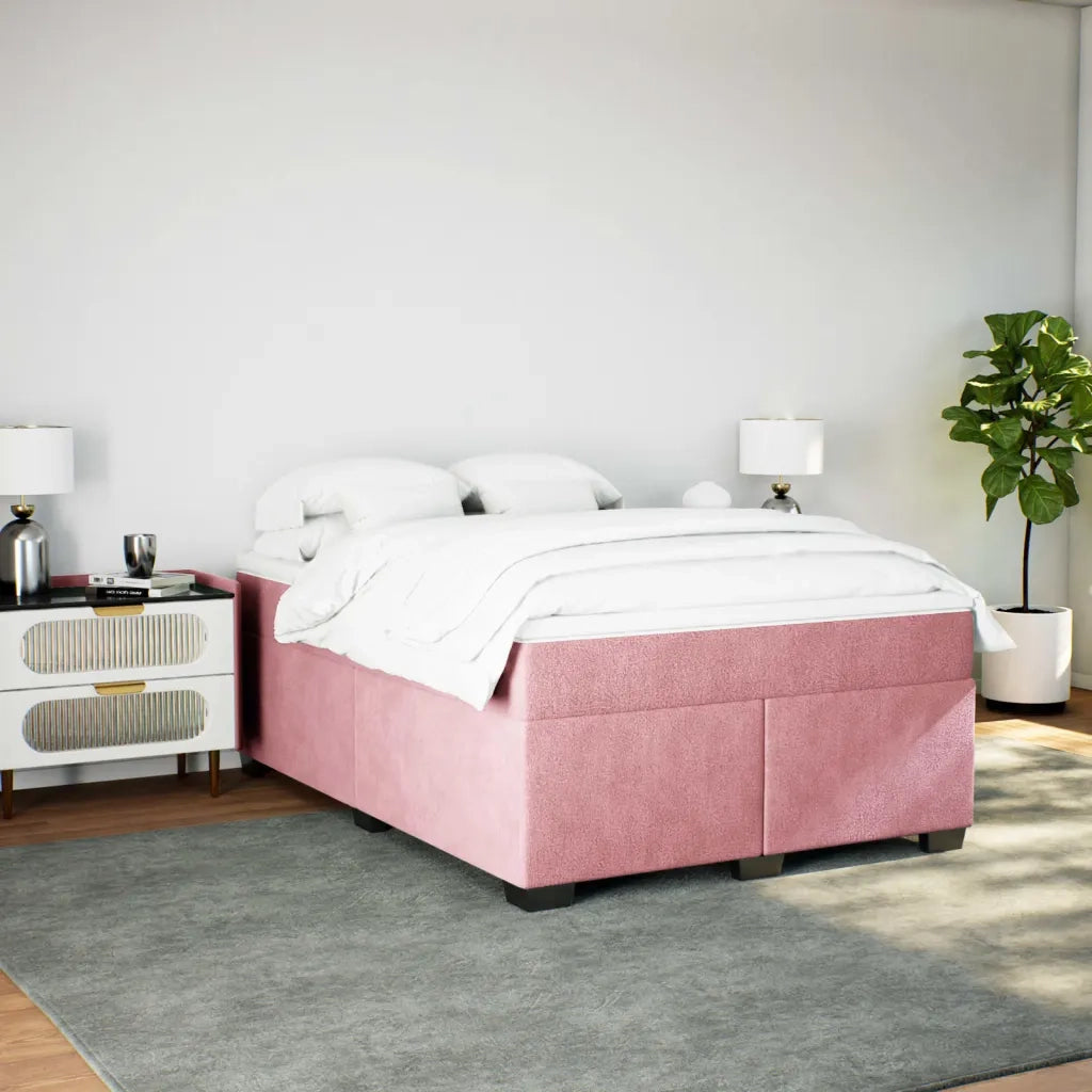 Giroletto a Molle con Materasso Rosa 140x200 cm in Velluto 3285292